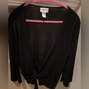 Chico’s Travelers Black Women’s Open Tie Front Peplum Hem Cardigan M